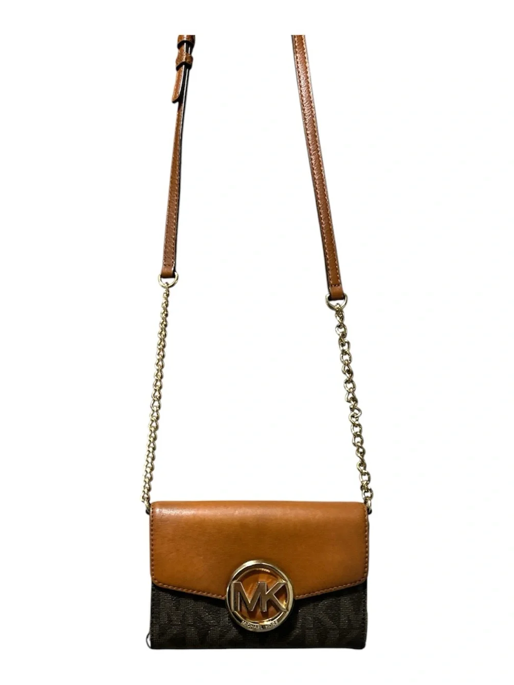 Michael Kors Tan and Brown Logo-Accent Crossbody